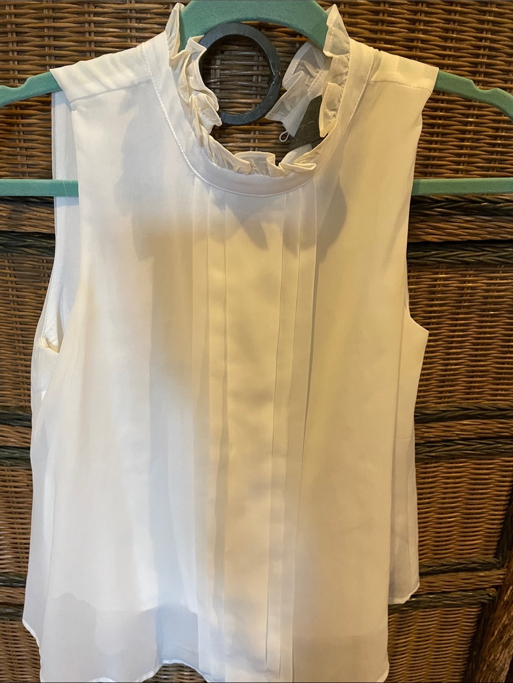 Sleeveless Cream Ruffle Neck Blouse by Sunday in Brooklyn